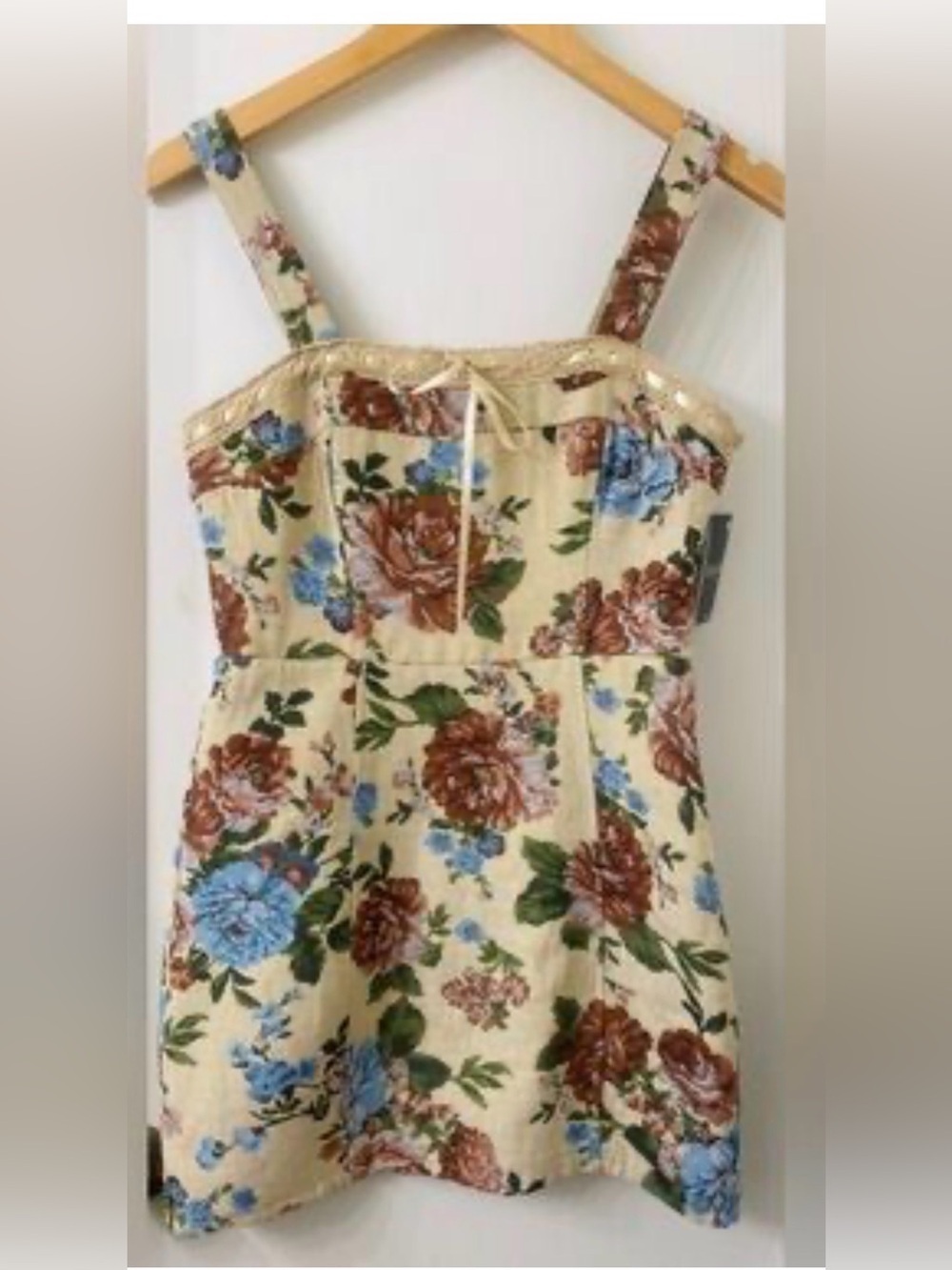 Girls Cream Floral Sundress with Blue and Brown Blooms - Youth Casual Dress